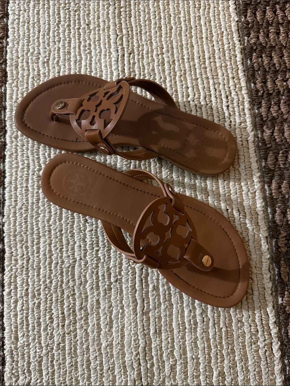 Leather Logo Thong Sandals in Cognac Brown - Picture 2 of 2
